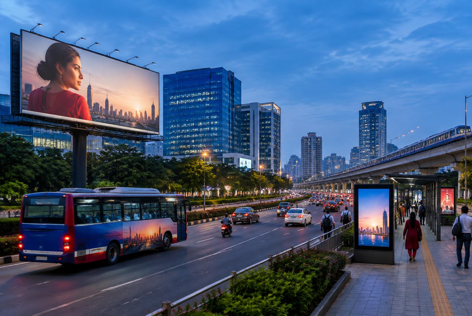 Outdoor, transit and digital advertising environments in an Indian city